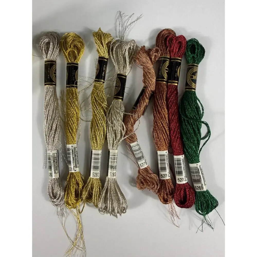 DMC Metallic Floss Skeins & Fil d'Or Metallic Thread Spools Lot Gold Silver